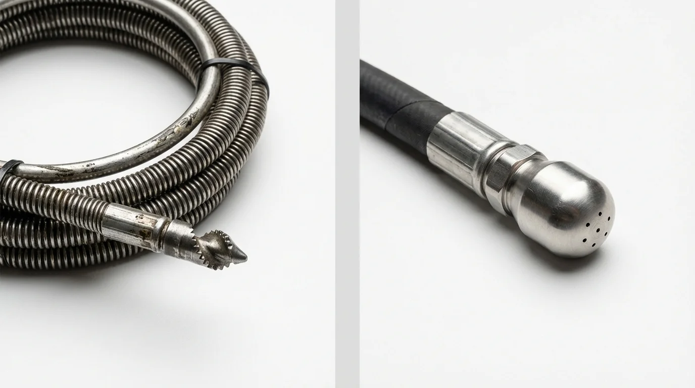 Drain snake cable and hydro jetting nozzle used for drain cleaning in Helena, OK